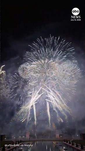 Amazing display of fireworks light up the Eiffel Tower ahead of Bastille Day