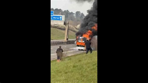 Coach carrying Wembley-bound Man City fans engulfed in flames on M6