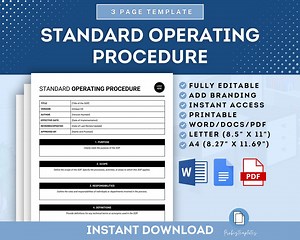 Standard Operating Procedure Template, SOP Business Document, Employee Work Procedure, Operational Human Resources Work Guidelines Template - Etsy Australia