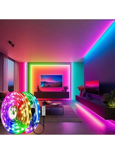 1 pièce Bande lumineuse LED 5050 RVB de 1 m/2 m/3 m/4 m/5 m/10 m/15 m/20 m, contrôleur USB à 3 touches, pour ambiance de fête, décoration de la maison, salon, chambre, éclairage arrière TV, éclairage d'ambiance, décoration de la pièce, lumières LED, veilleuses, Luz Led | SHEIN