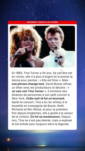 Renaissance de Tina Turner grâce à Bowie