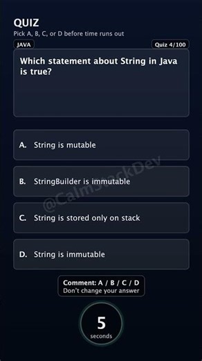 Quiz - 004 | Which statement about String in Java is true? | #shorts #java #quiz