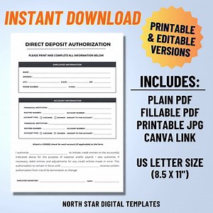 Editable Direct Deposit Authorization Template, Direct Deposit Authorization Template, Direct Deposit Authorization, HR Forms, Employee Form - Etsy Canada