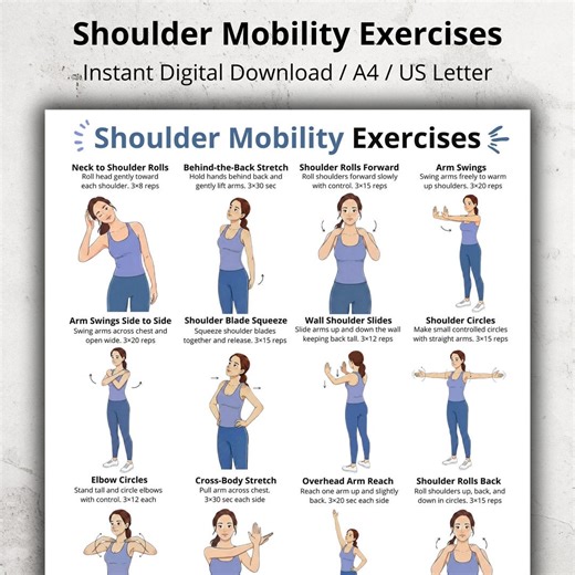 Shoulder Exercises Printable, Posture & Arm Exercises at Home, Upper Body Workout, Mobility Poster PDF, Neck and Shoulder Exercises - Etsy Canada