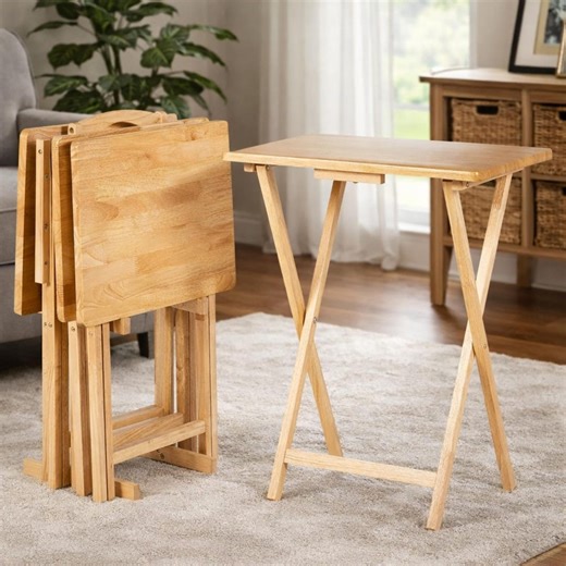 Foldable TV Tray Table Set With Storage Rack, Black 4 Pack DL1007ZZ - Etsy