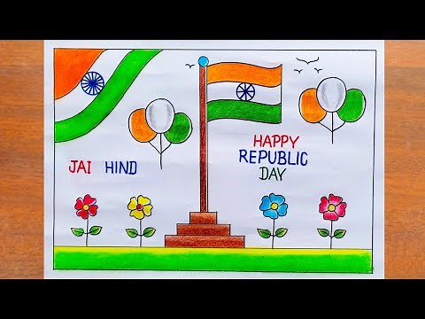 26 January Drawing / How to Draw Happy Republic Day Poster Easy Step by Step / Republic Day Drawing