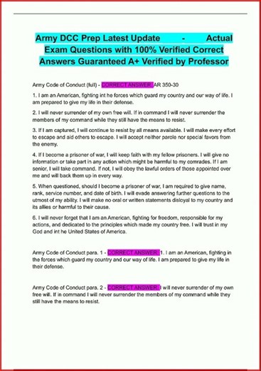 Army Dcc Prep Latest Update Actual Exam Questions With 100 V video