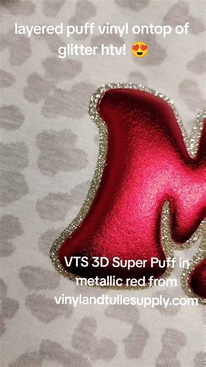 have you layered your VTS 3D Super Puff htv yet? it's my favorite!! 😍 #obsessed #puffvinyl #layered #puffvinylhtv #metallicred #puff #vinylandtullesupply #cricut #create