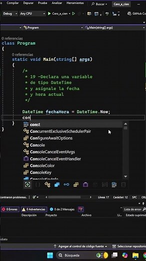 Ejercicio 19 de 100 – Fecha y hora actual con DateTime en C# ⏰📅 #codigo #programacion #codificacion