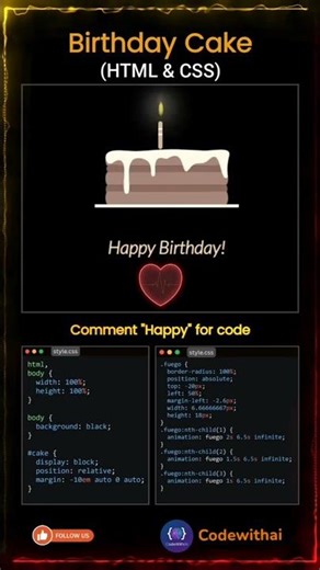 This Cake Is Made with Code 🎂🤯| HTML & CSS#happybirthday#coding#shorts#developers#animation#css#html