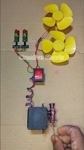 Powering Two Traffic Light & 2 DC Fan Motor With Rope Turning Gear Motor Generator _ DC Motor #short