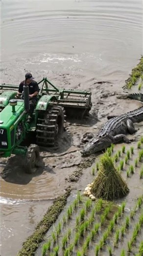 Wow clip crocodile vs tractor farm field