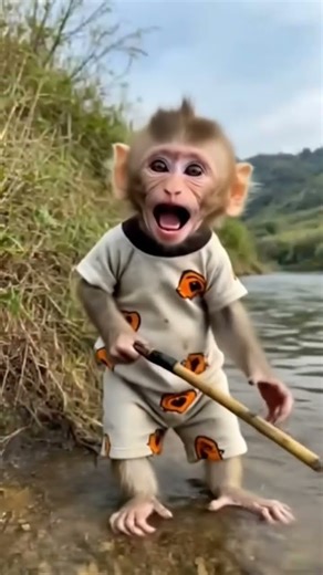 Baby Monkey After Eating Fish 😍 Jumps Like a Happy Kid! | Funny Cute Moments