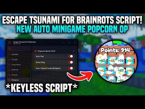 Escape Tsunami For Brainrots Script! 🍿 - AUTO POPCORN, MINI GAME ESP CANDY, EASY WIN & 2026 NEW OP