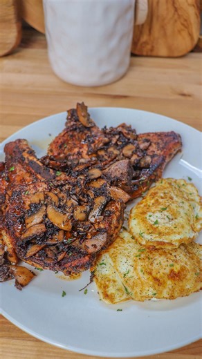 Alden Boudy on Instagram: "Bone-In Ribeye Pork Chops & Eggs with White Wine Mushroom Sauté is a mouthwatering twist on classic steak and eggs. Juicy seared pork chops with sautéed mushrooms and eggs come together for a quick and easy protein packed plate. Cook this up and get ready to impress with balanced, bold flavor. Follow @soulfulpork & find more recipes at Soulfulpork.com/recipes. #tastewhatporkcando #soulfulpork #sponsored Paid Partnership with the National Pork Board"