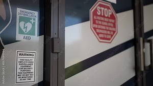 Warning signs on front of public school for safety and security of the students.