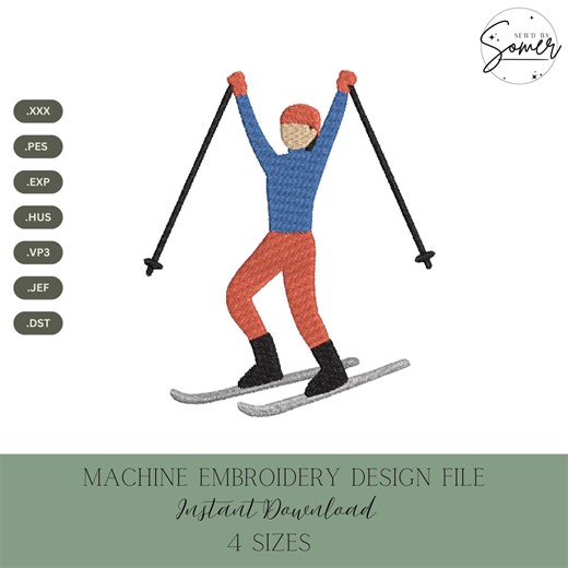 Skiing Machine Embroidery Design: Winter Stitch File (instant Download, 4 Sizes) - Etsy