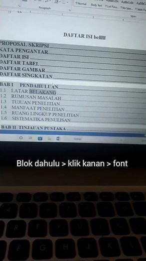 CARA MUDAH MERAPIKAN DAFTAR ISI | MENGATASI FONT BESAR SEMUA #skripsi #shorts