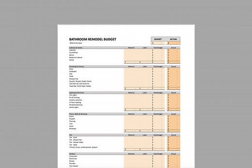 Bathroom Remodel Budget Spreadsheet Contractor Estimate Home Renovation for Excel & Numbers - Etsy