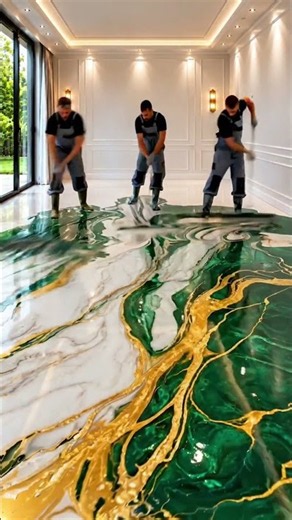 Luxury Emerald Green & Gold Epoxy Marble Flooring 😍 | Dream Bedroom Design