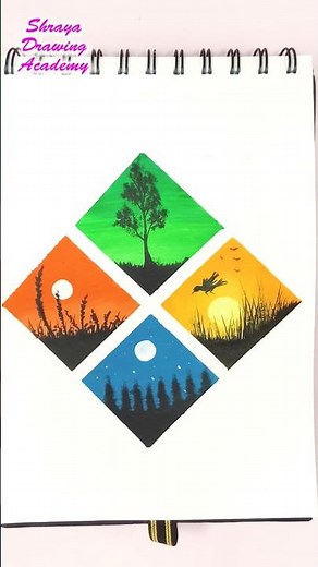 Four Types of Mini Painting Ideas | Easy Mini Scenery Painting for Beginners