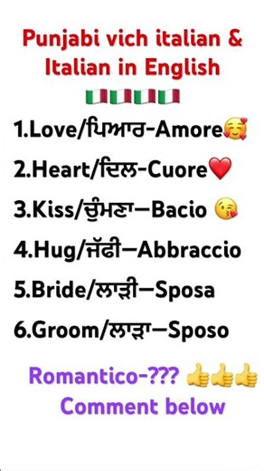 Love/heart/kiss/hug/bride/Grom in italian in punjabi #shortsfeed #italiaonline #shortsviral #shorts