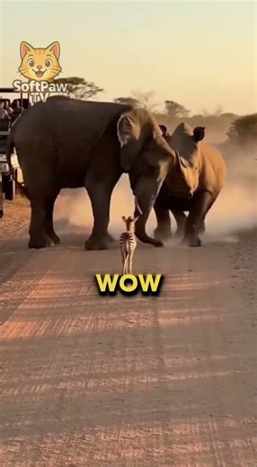 Elephant Protects Baby Zebra From Rhino