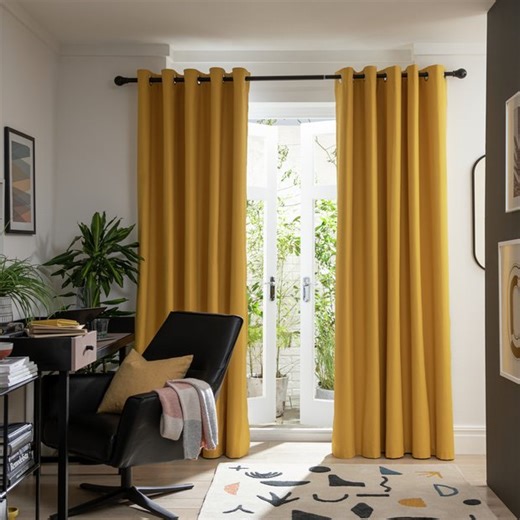 Buy Habitat Plain Blackout Eyelet Curtains - Mustard | Curtains | Argos