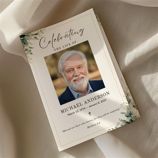 Watercolor Christian Funeral Program Template Editable in Canva Printable Memorial Service With Scripture and Obituary - Etsy