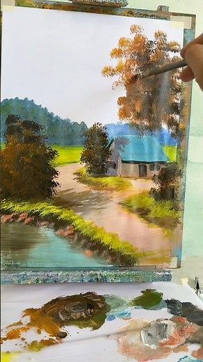 048 - Quick Autumn Scenery Painting in Front of the House | TreeFlow Art #shorts