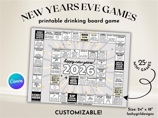 New Years Eve Game, Printable Drinking Board Game, Girls Night Games, NYE Decorations, New Years Ladies Night Game, Drinking Game for Adults - Etsy
