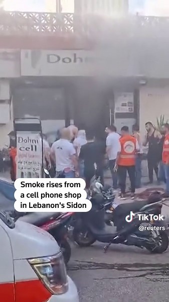 Smoke billows out of a mobile phone shop in Sidon after hand-held radios used by Hezbollah detonated across Lebanon's south and in Beirut's southern suburbs, a security source and a witness said. The explosions occurred a day after pagers used by Hezbollah blew up, killing at least 12 and injuring thousands. Israel's Iron Dome also intercepted missiles on the second day of explosions in Lebanon. There was no comment from Israel on the walkie-talkie explosions. Israel’s Mossad spy agency planted 