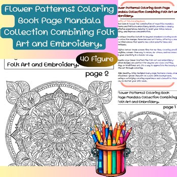 Flower Patterns: Coloring Book Page Mandala Collection Combining Folk Art and Em
