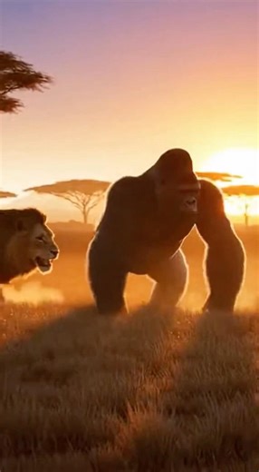 Epic Gorilla vs Lion & Python Battle in the Savanna | Wild Animal Fight #wildlife #shorts