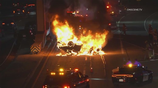 Fiery multi-car crash leaves person dead in downtown Los Angeles