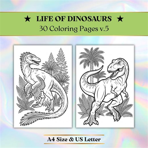 30 Dinosaur Coloring Pages, Printable Prehistoric Sheets, Kids Activity Pages (digital Download) A4/US - Etsy