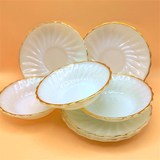Fire King Milk Glass Plates & Bowls Gold Trim Set - Etsy