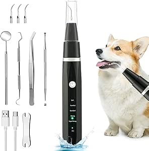 Ultrasonic Dog Teeth Cleaning Kit with LED Lamp for Pet Teeth Cleaning, 5 Modes Dog Toothbrush Kit for Dog Teeth Care to Remove Stains Calculus, Dog Plaque and Tartar Remover with 3 Replacement Heads