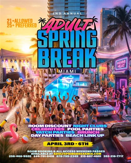 Man of Mystery🌎 on Instagram: "🌴ADULT SPRING BREAK MIAMI 2026🌴 6️⃣ EVENTS X 3️⃣NIGHTS X 1️⃣ LIT WEEKEND! DATES:🗓 April 3rd-6th AGE REQUIREMENTS: 25+ Preferred, 21+ Allowed TICKETS, TRAVEL, AND VIP PACKAGES GO ON SALE DECEMBER 1ST at ADULTSPRINGBREAKMIA.COM THIS WEEKEND FEATURES: ✅Group Chat with 100s of 25+ Attendees ✅乡M͜͡E͜͡E͜͡T͜͡ & G͜͡R͜͡E͜͡E͜͡T͜͡ M͜͡I͜͡X͜͡E͜͡R͜͡乡 ✅乡𝙱𝙸𝙺𝙸𝙽𝙸 𝙱𝙾𝙰𝚃 𝙱𝙰𝚂𝙷乡 ✅乡𝙉𝙄𝙂𝙃𝙏𝘾𝙇𝙐𝘽𝙎 𝘼𝙉𝘿 𝙑𝙄𝙋乡 ✅乡🄱🄴🄰🄲🄷 🄻🄸🄽🄺 🅄🄿 乡 ✅乡ᵇʳᵘᶰᶜʰ ᵃᶰᵈ ᵈᵃʸ ᵖᵃʳᵗʸ乡 ✅乡