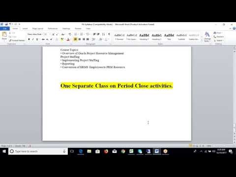 Oracle R12 Project Accounting (PA) Training | 1st Session
