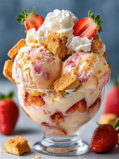 Un dessert glacé ultra-gourmand façon pique-nique d’été : glace crémeuse à la vanille et à la fraise, compotée de fraises fraîches, morceaux de shortcake croustillants et chantilly légère ✨. Portions : 4 Temps : 20 min congélation 4 h Préparation : à l’avance (idéalement la veille) 👉 Recette complète en premier coʍʍntaire | Secrets de Cuisine