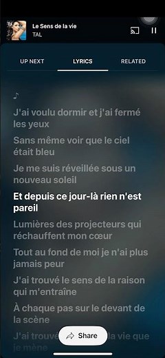 le sens de la vie lyrics Tal