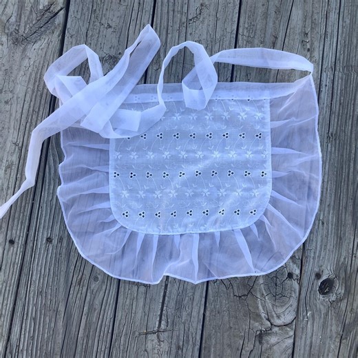 White Eyelet Ruffle Apron, Costume Party Aprons, French Maid Apron, House Warming Gift, Old Fashioned White Apron With Ruffles Square Apron - Etsy