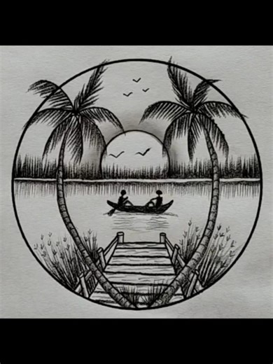 How to draw a circle scenery drawing with pencil #drawing #pencildrawing #easydrawing #art #drawingandart9