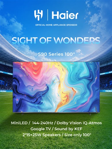 🎬 100 inches of wonder – Haier S90 Series brings the cinema home. 100 inches of pure awe. And that's just the beginning ✨ Haier S90 Series giant-screen TV turns every frame into a spectacle 👇 📺 100