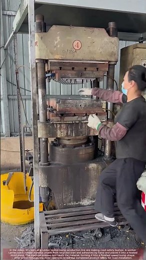 Handmade Rubber Speed Bump Production with Mold Press