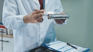 Healthcare, pharmacist or hands for counting tablets, pills and supplements on stainless tray. Person, employee and medicine in pharmacy for sorting, preparation and quantity check of prescription