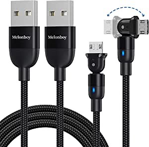180° Rotation Micro USB Cable[2-Pack, 3.3ft], Melonboy Fast Charging Cable and Data Sync Transfe, USB A to USB C Durable Nylon Braided Charger Cable for Kindle, HTC, Nokia, Sony and More - Black