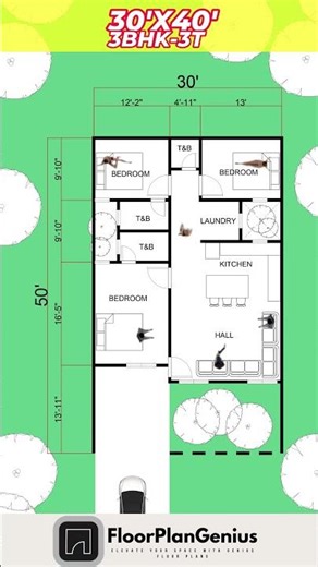 See This Amazing 30x40 House Plan With 3 Bedrooms!