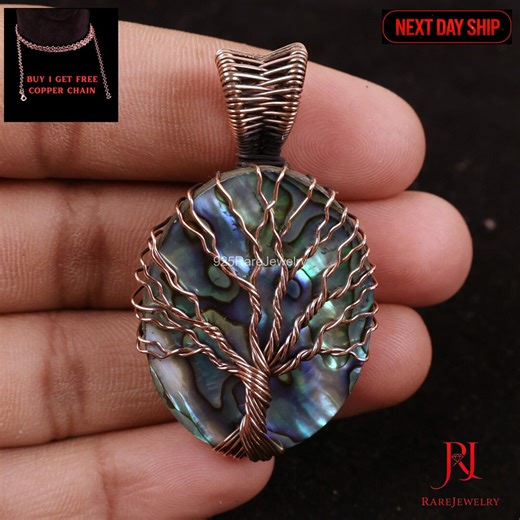 Abalone Shell Tree of Life Copper Wire Wrapped Pendant Handmade Natural Gemstone Jewelry - Etsy